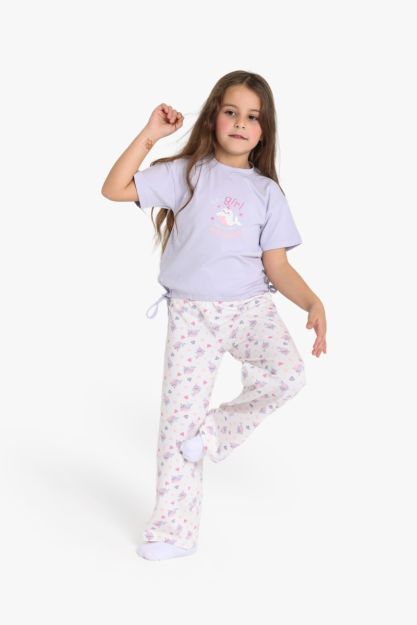 Girls Cinch-Hem Graphic Tee and Printed Trousers Set