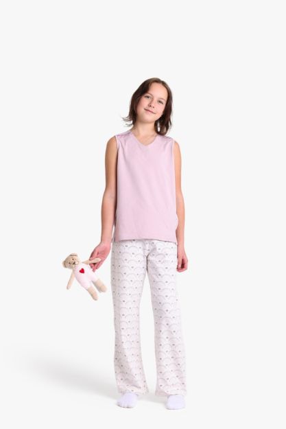 Girls V-Neck Sleeveless Top and Eyelet Pattern Trousers Set