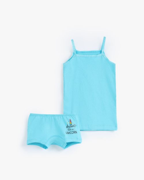 Girls Lycra Camisole & Boyshort Underwear Set - Unicorn Print