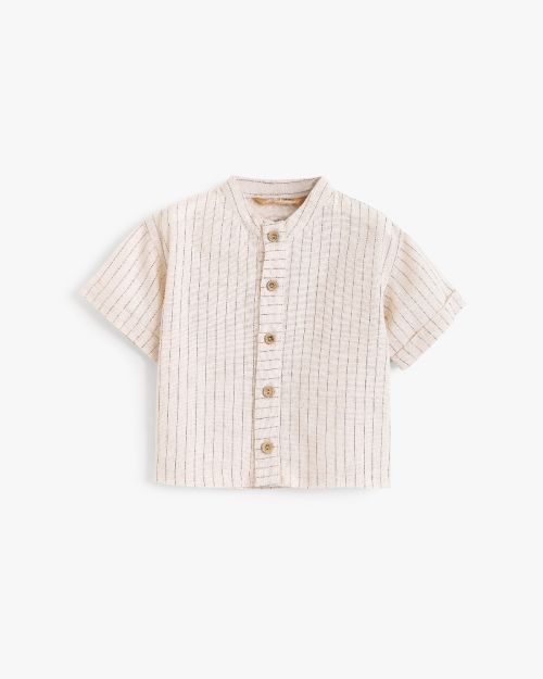 Mandarin Collar Striped Linen Shirt