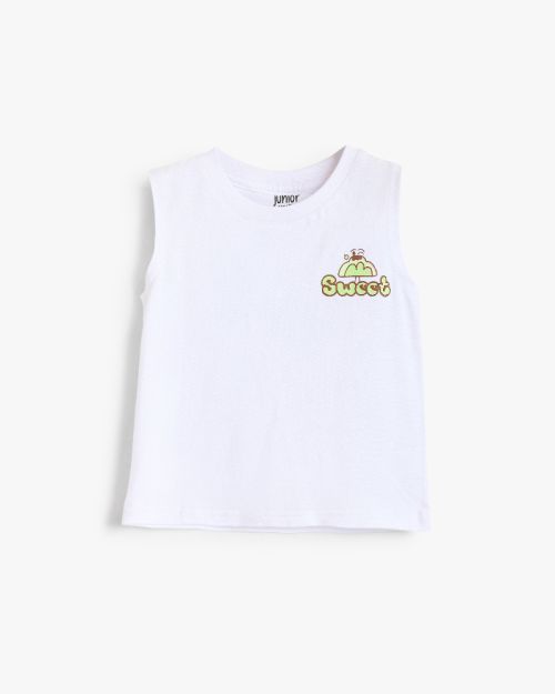 Graphic Print Sleeveless Cotton Vest