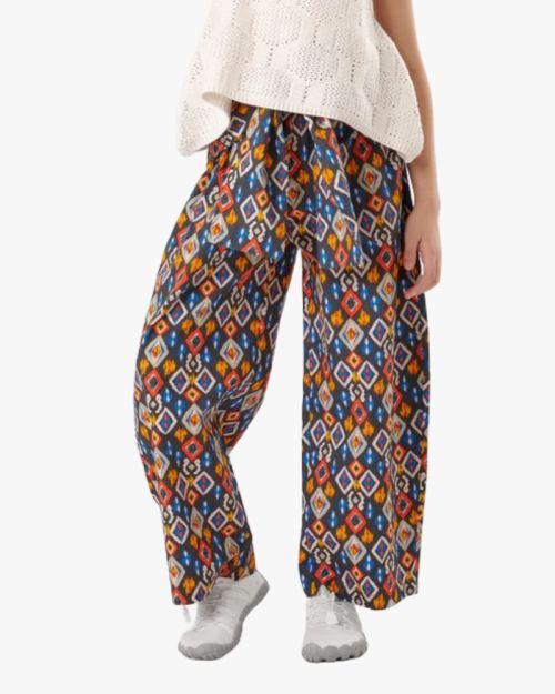 Artisanal Geometric Pattern Wide-Leg Pants