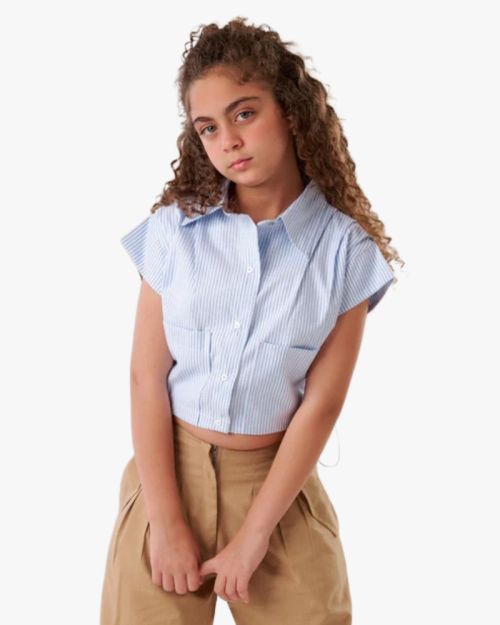 Striped Urban Crop Shirt with Pocket Detail