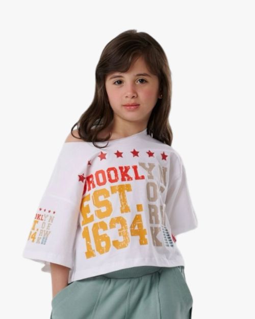 Brooklyn Varsity Graphic Off-Shoulder Tee