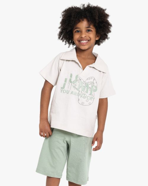 Boys Collar T-Shirt With Shorts Set