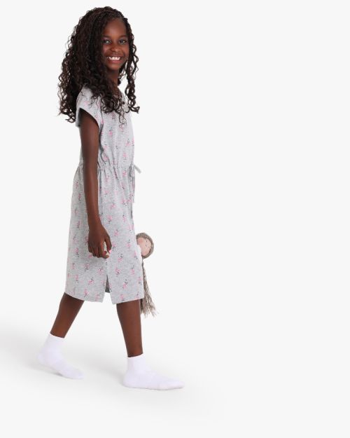 Girls Flamingo Print Capped Sleeve Midi Dress