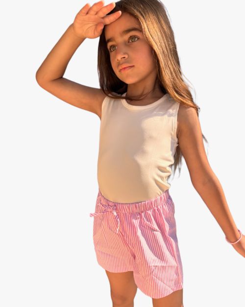 Kids Girls Pink Striped Cotton Shorts