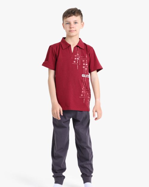 Boys' Geometric Polo Collar Cotton Set