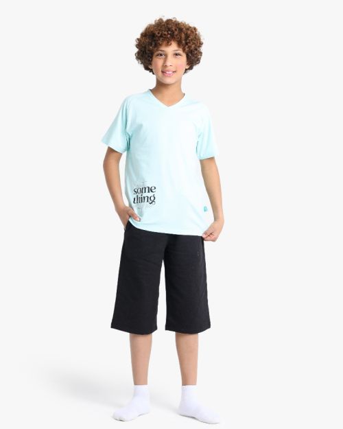 Boys V-Neck Graphic Tee and Relaxed Shorts Set