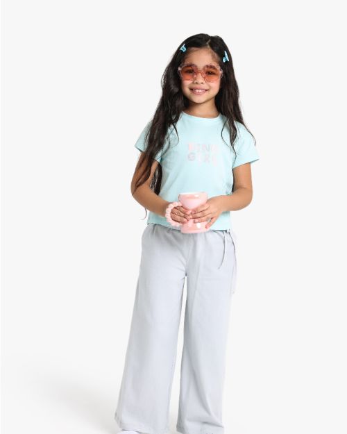 Girls Graphic T-Shirt and Wide-Leg Trousers Set