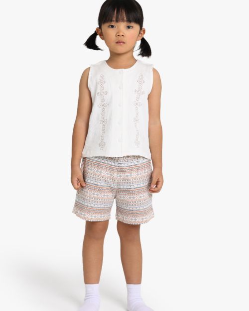 Graphic Tee and Patterned Shorts Set