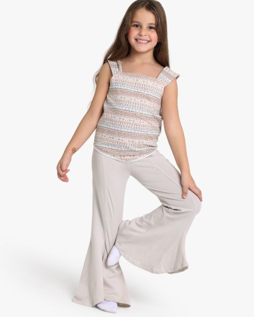 Girls Graphic Short-Sleeve Tee and Allover Print Trousers Set