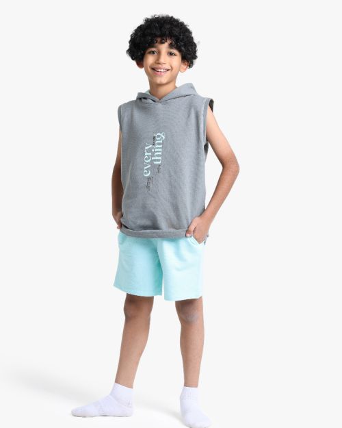 Boys Sleeveless Printed Hoodie and Shorts Summer Set