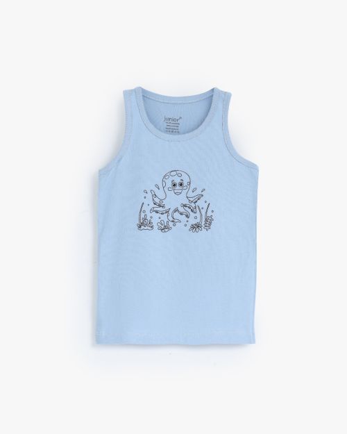 Boys Cotton Sleeveless Vest with Octopus Graphic Print