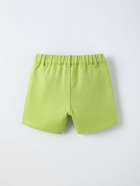 Baby Girl Lime Green Cotton Shorts with Scallop-Trim Patch Pockets