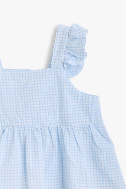 Baby Girls Gingham Seersucker Top with Ruffle Straps & Back Bow