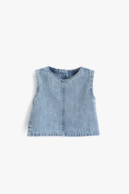 Baby Girls Washed Denim Co-ord Set - Sleeveless Crop Top & Relaxed Shorts
