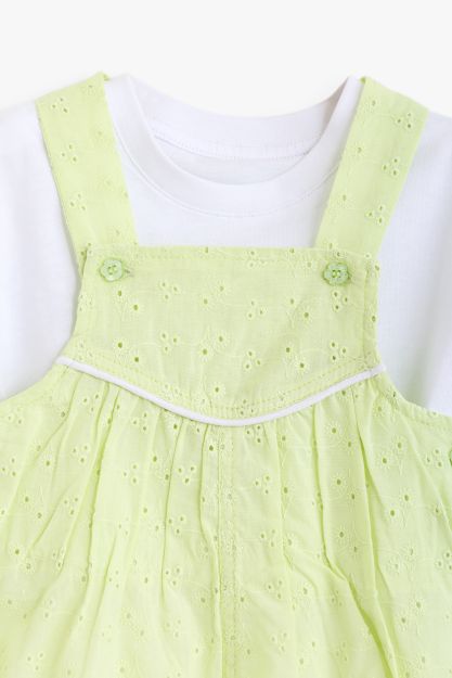 Broderie Anglaise Dungaree & Flutter-Sleeve Tee Set - Lime Green Two-Piece