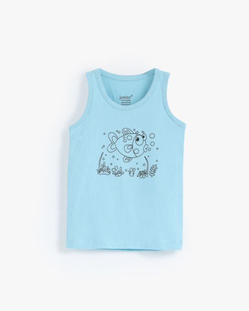 Boys Cotton Sleeveless Vest with Ocean Fish Graphic Print