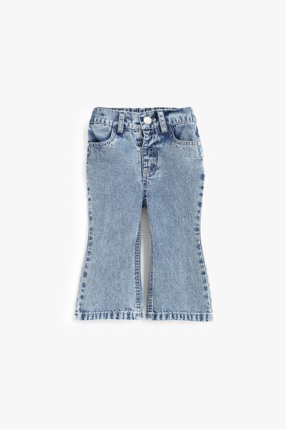 Girls acid-wash light blue denim flare jeans with five-pocket detail 3-6 mth Front | Locafy