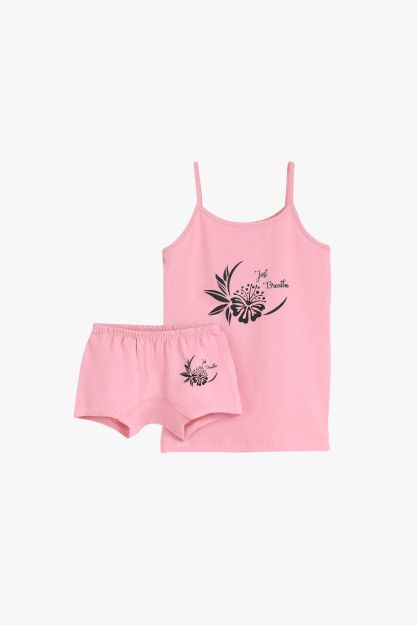 Girls Cotton Cami & Shorts Underwear Set with Floral Print