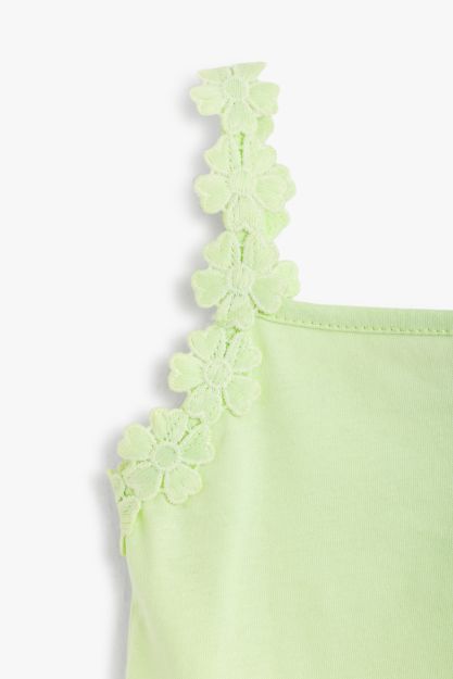 Girls Ribbed Tank Top with Floral Lace Straps in Mint Green