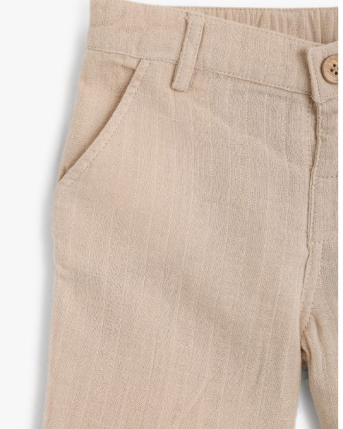 Baby Boys Striped Linen Blend Chino Trousers with Button Detail