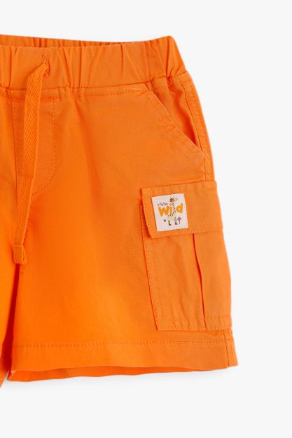 Boys Orange Cargo Shorts with Wild Patch