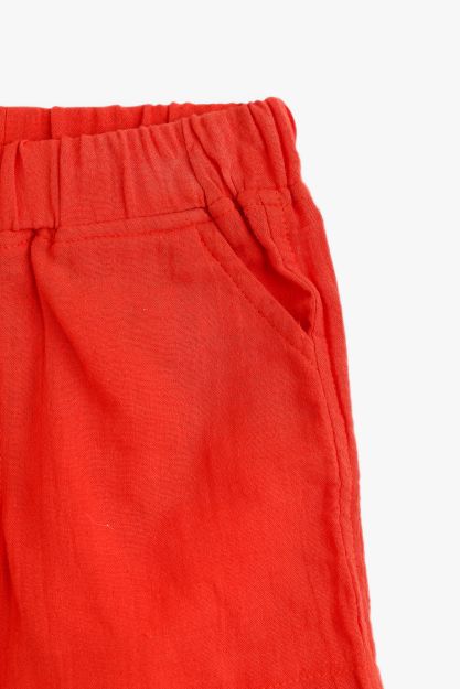 Baby Boys Red Linen Shorts with Elastic Waist