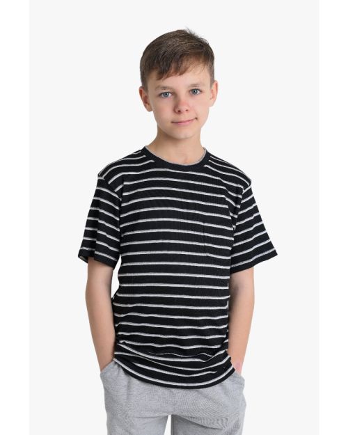 Boys Striped Cotton T-Shirt with Chest Pocket