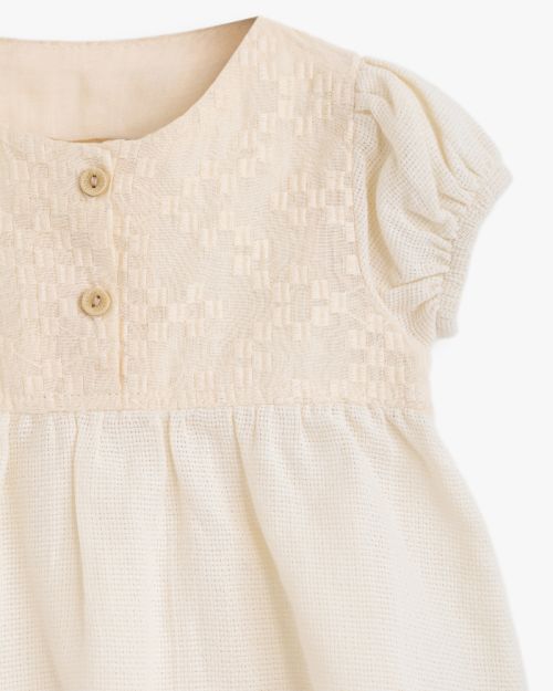 Baby Girl Textured Peplum Blouse with Button Detail