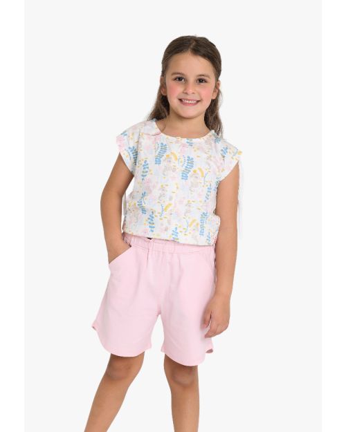 Girls Floral Print Top & Pink Shorts Set 1