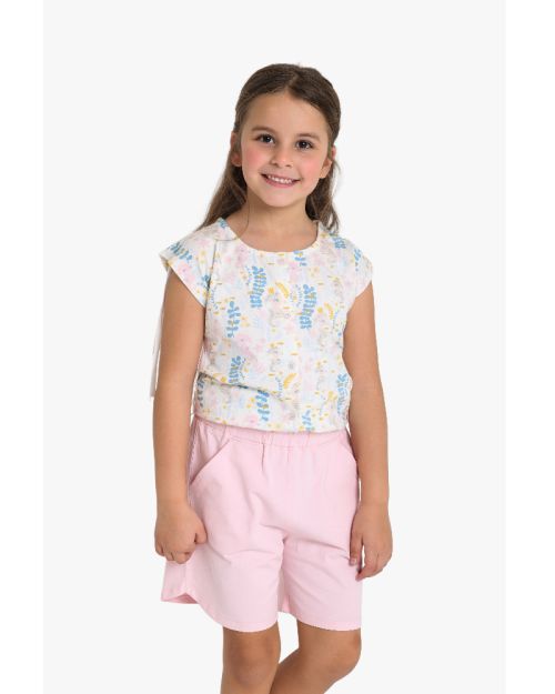Girls Floral Print Top & Pink Shorts Set