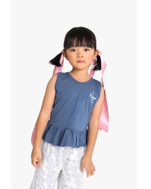 Girls Sleeveless Peplum Top with Floral Printed Culottes Set 1