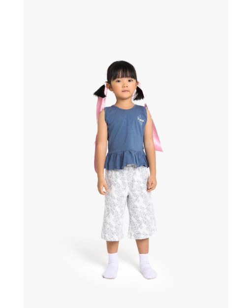 Girls Sleeveless Peplum Top with Floral Printed Culottes Set