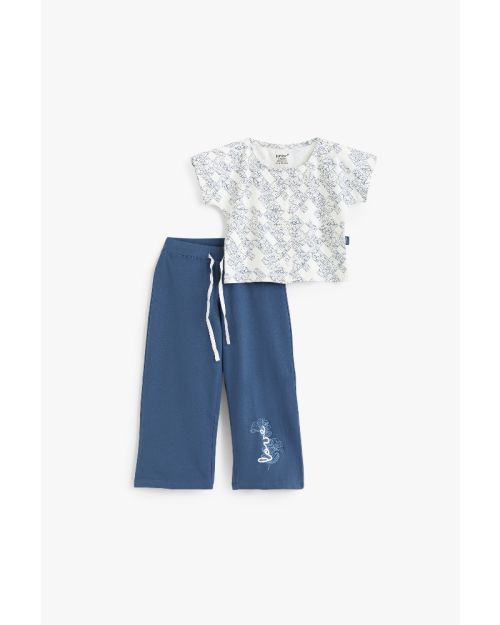 Girls 2-Piece Floral Top & Blue Pants Set