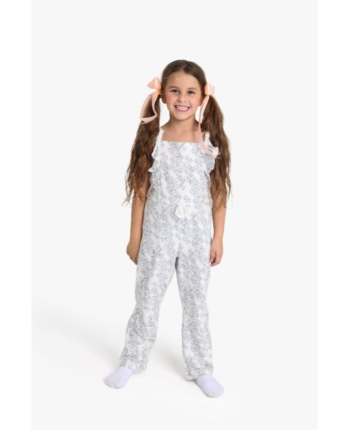 Girls Floral Ruffle Jumpsuit with Bow Details