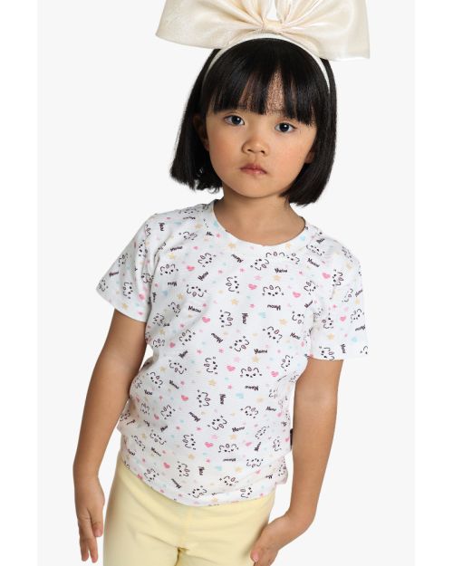 Girls Panda Print Round Neck Half Sleeve T-Shirt 1