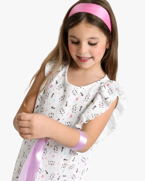 Girls Printed Sleeveless Dress with Ruffle Shoulders