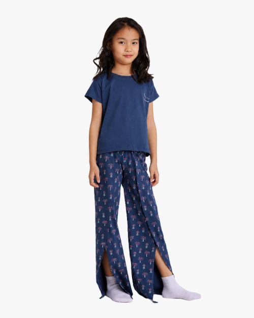 Girls Tropical Treasures Pajama Set - Navy Blue 1