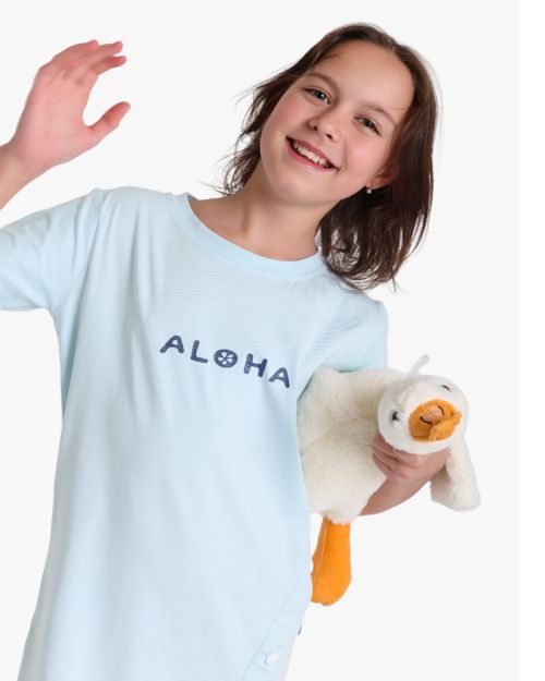 Girls Aloha Print Nightdress with Duck Plush Toy