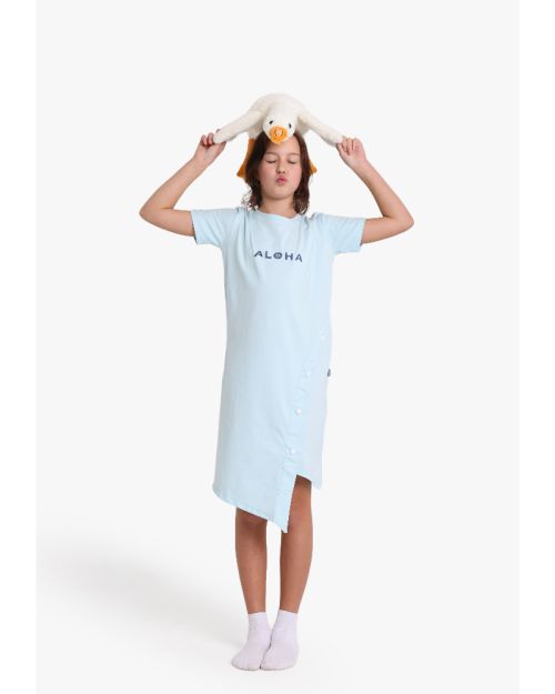 Girls Aloha Print Nightdress with Duck Plush Toy 1