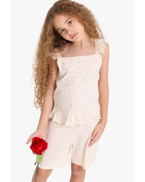 Girls Floral Peplum Top & Shorts Set