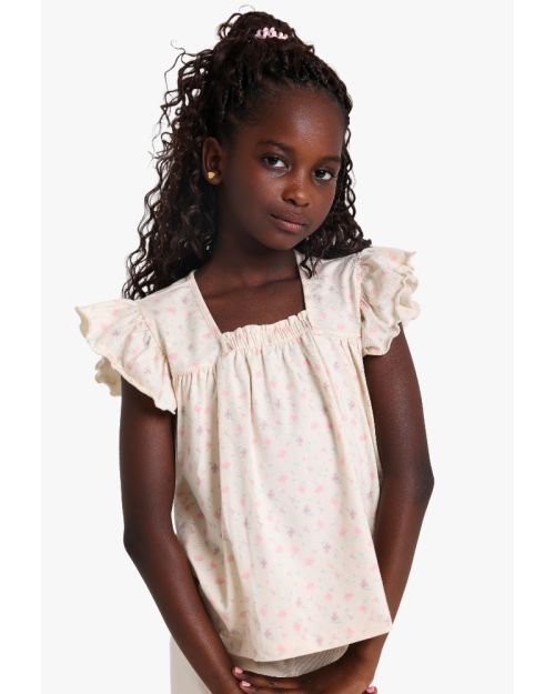 Girls Floral Ruffle Sleeve Blouse