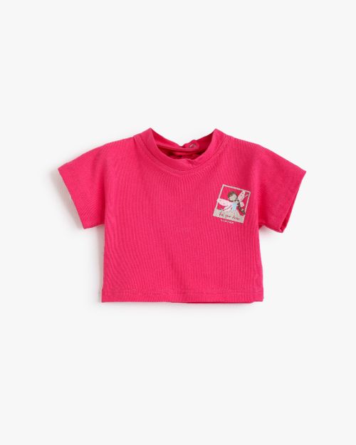Girls Pink Fairy Print Cropped T-Shirt with Back Bow Detail
