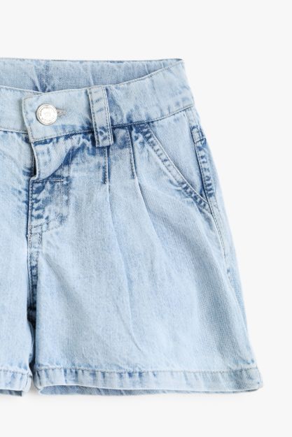 Kids Girls Light Blue Denim Pleated Shorts 1