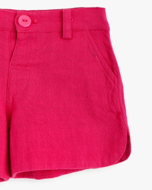 Girls Linen Shorts with Button Closure