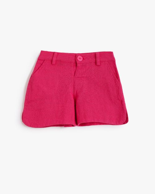 Girls Linen Shorts with Button Closure