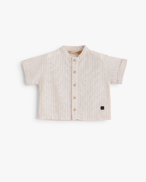 Boys Striped Mandarin Collar Short Sleeve Shirt 1
