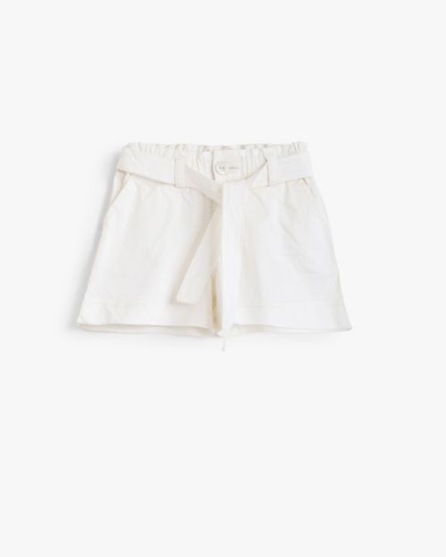 Girls White Paper Bag Waist Shorts with Self-Tie Belt